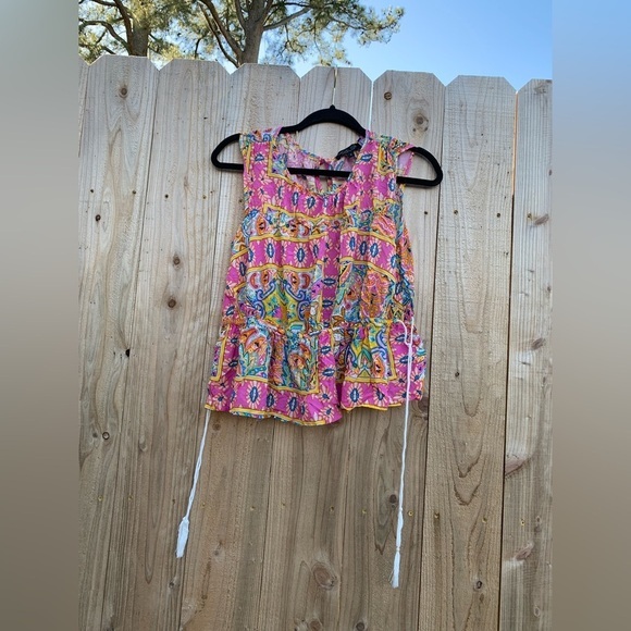 Small Rachel Zoe bright pink paisley sleeveless top w drawstring waist fairy - Picture 2 of 5